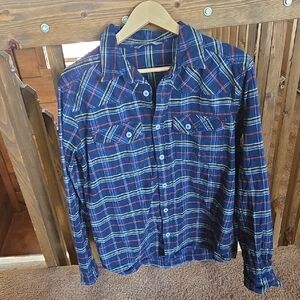 Blue and Red Plaid Button-Up Shirt